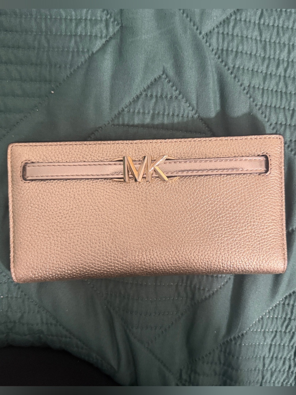Michael Kors Rose Gold Pebbled Continental Wallet with MK Logo